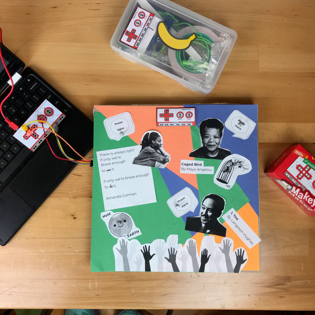 An interactive poetry collage wired to a Makey Makey board